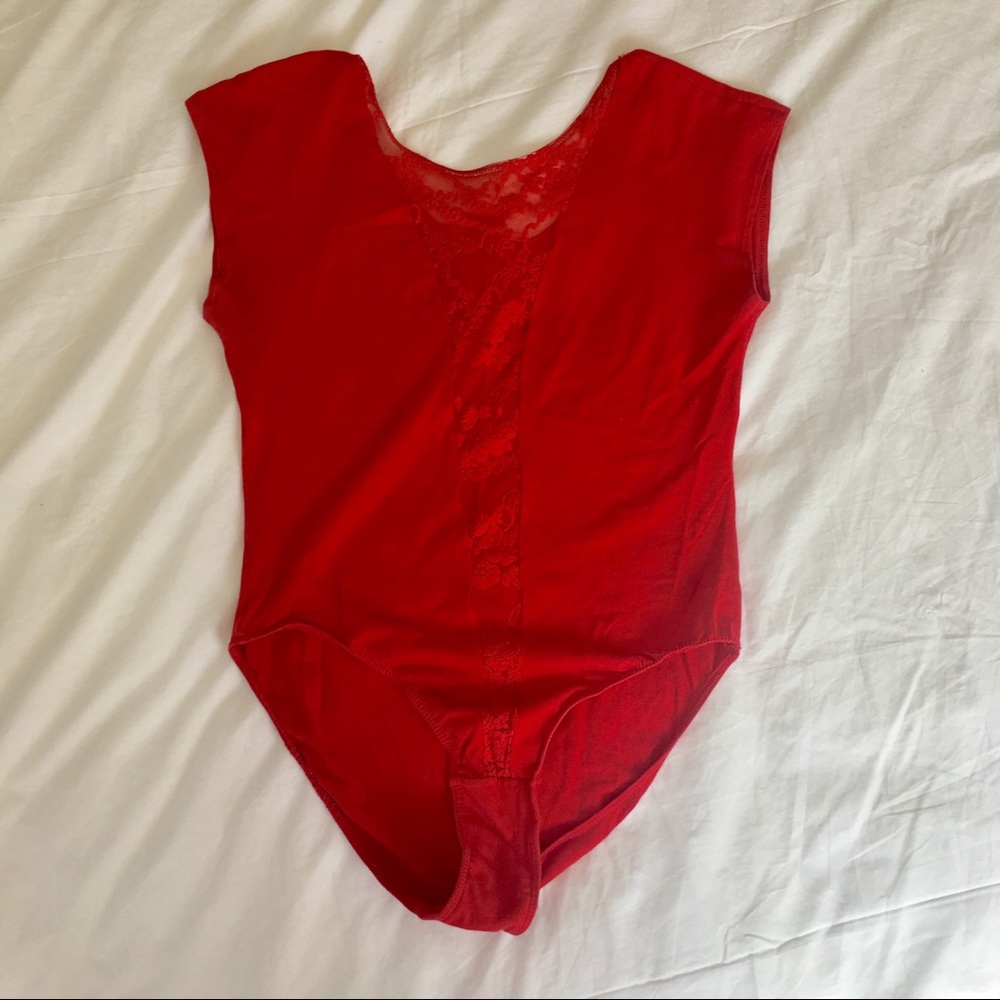 Red onesie with Lace Center